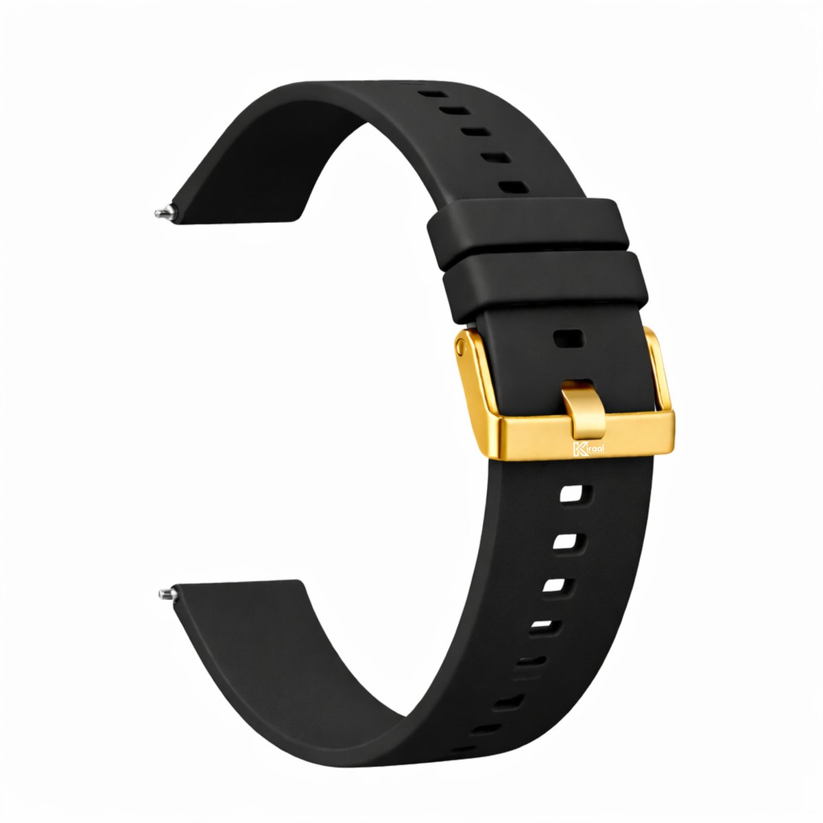 Kiraal - Premium Luxe Siliconen Horlogebandje - Siliconen - 20mm - Zwart - Gouden gesp - Smartwatch bandje - Universeel