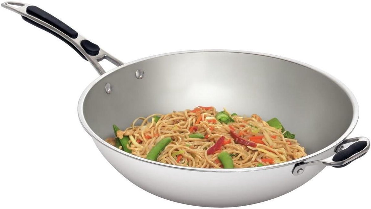 Wok Pan - Frying Pan - Inductie Koken - RVS Materiaal - 360mm Diameter - Steel