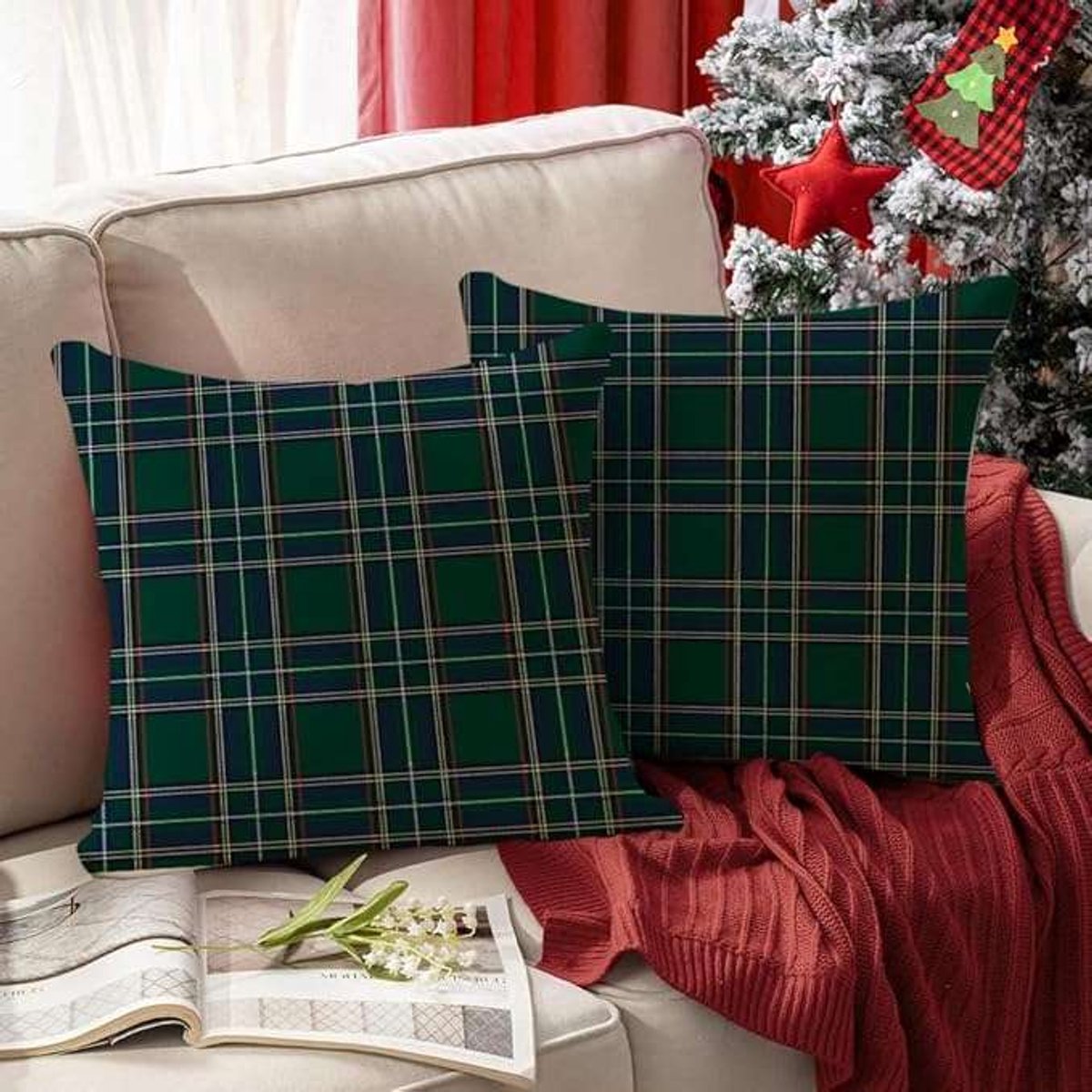 CE Decoratieve Kussenovertrekken - Groene Ruit - 45x45 cm - Set van 2