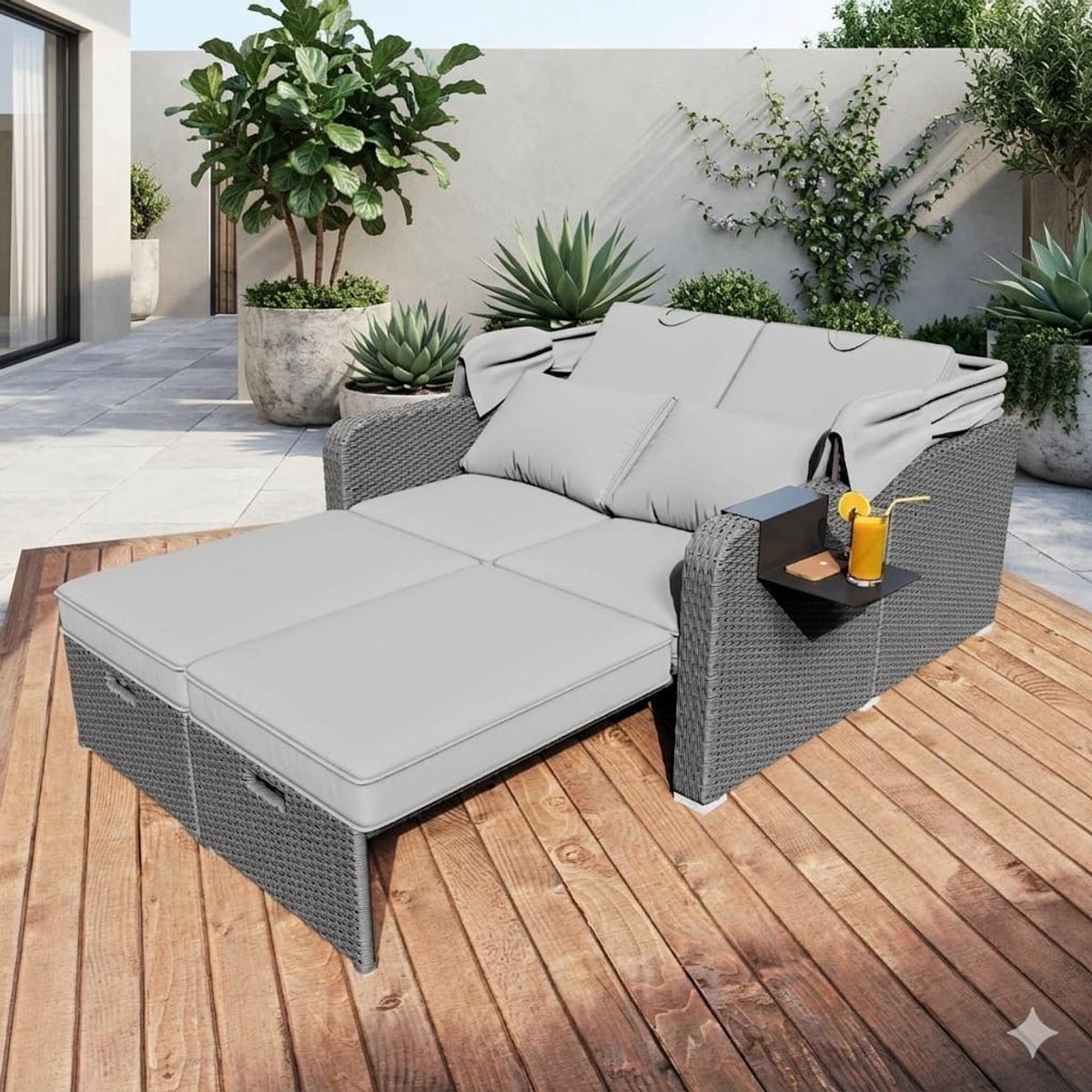 Dubbele Zonneligstoel met Luifel 190x130x152 - 190x130x152 cm - Grijs - Medahomestore