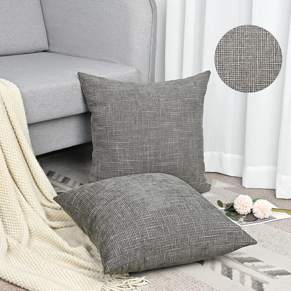 CE - Decoratieve Kussenhoes - 40x40 cm - Grijs - Imitatie Linnen - Minimalistisch Design