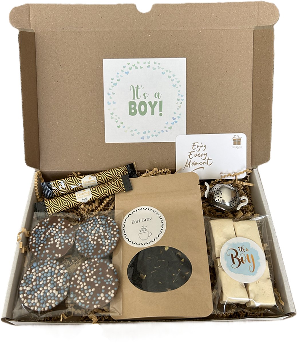 It's a boy thee brievenbus cadeau - theezeefje - nougat - honing - chocolade