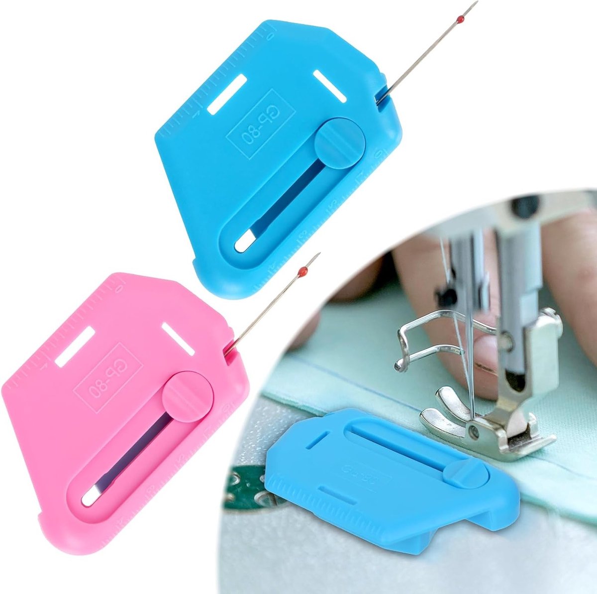2 Stuks Magnetische Naadtoegangsgeleider voor Naai Machine - Multifunctionele Polygonale Zoomgids met Schaal en Naaigerei Accessoires (Blauw/Roze)