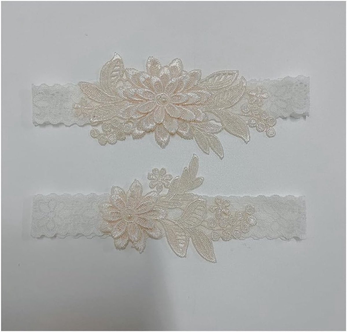 Elegante Kanten Bruidsbanden voor Vrouwen - Sexy Floral Lace Stretch Garters en Beenringen voor Trouwerij, Verjaardag en Cosplay in Beige