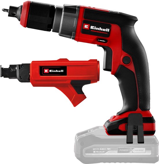 Einhell Professional Accu Gipsplaatschroevendraaier TP-DY 18 Li BL 18V 5000 t/min met magazijn en diepteaanslag