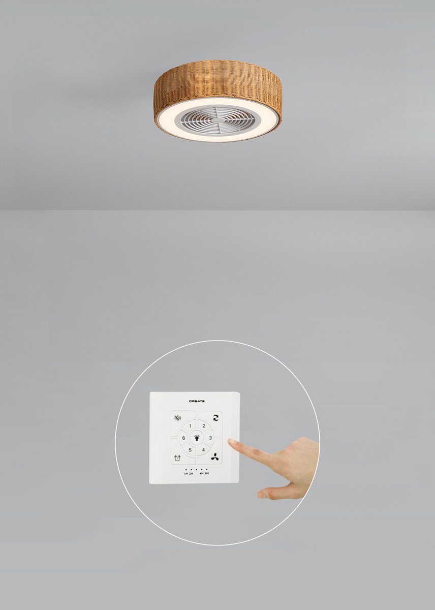CREATE - Stille plafondventilator 40W Ø50 cm met verborgen bladen en LED-verlichting - S - Met licht - Controller voor wandmontage - WIND CLEAR EASY
