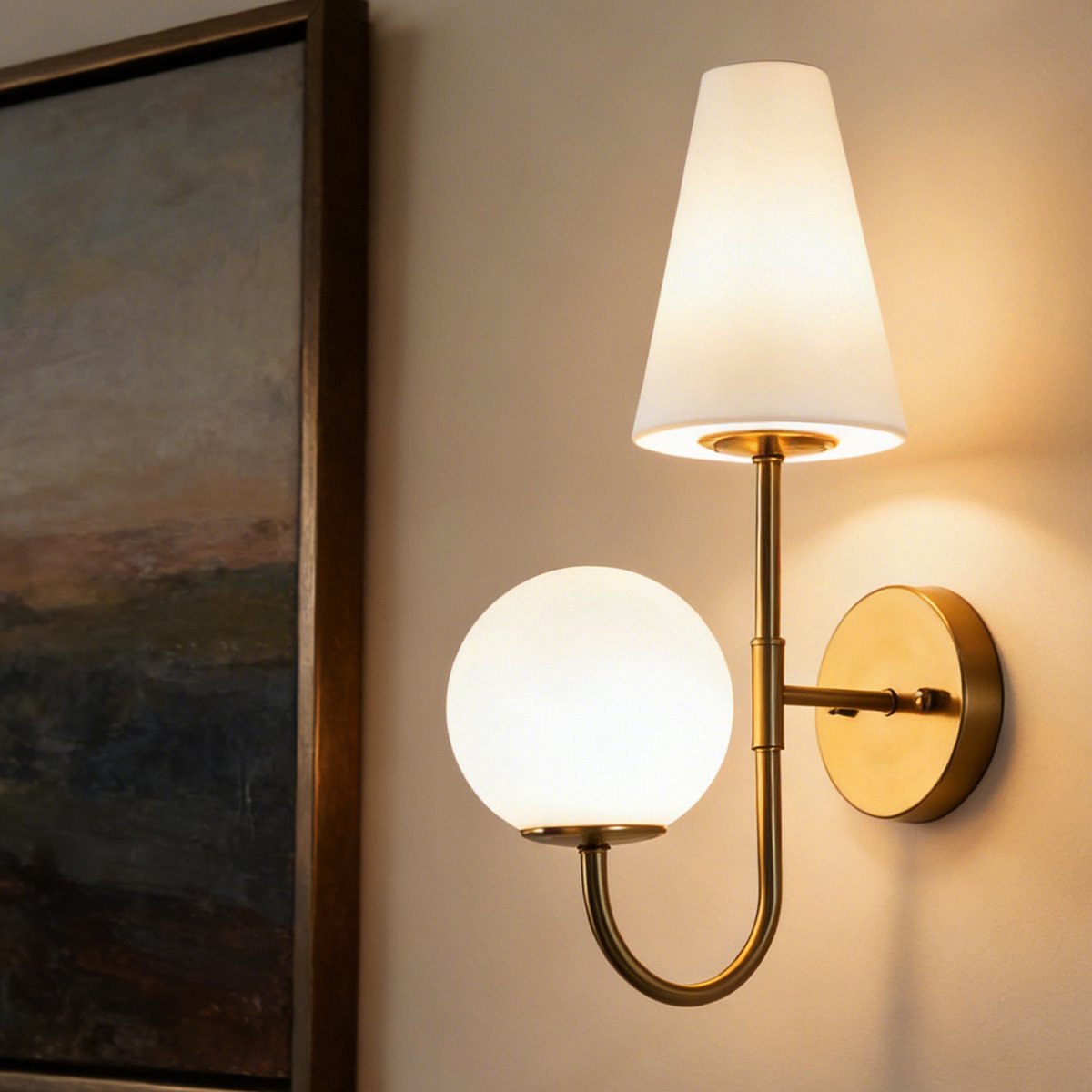 Tribesigns Moderne Badkamerwandlamp Goud - voor Binnenmet - Gouden Wandlamp met Melkwitte Glazen kap - Mirror lighting - Spiegelverlichting voor Slaapkamer - Badkamer - Woonkamer - Inclusief 2x E14 lampen [Energieklasse F] - 47cm