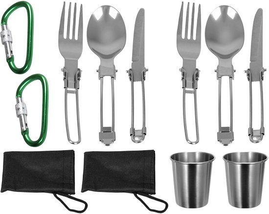 Campingpannenset, kampeerset, pan, waterkoker, bestek in een hoes 17in1 — afbeelding 5
