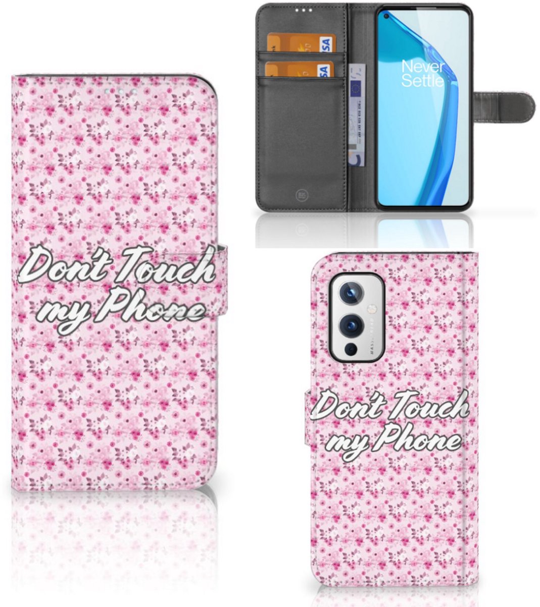 OnePlus 9 Portemonnee Hoesje Flowers Pink DTMP