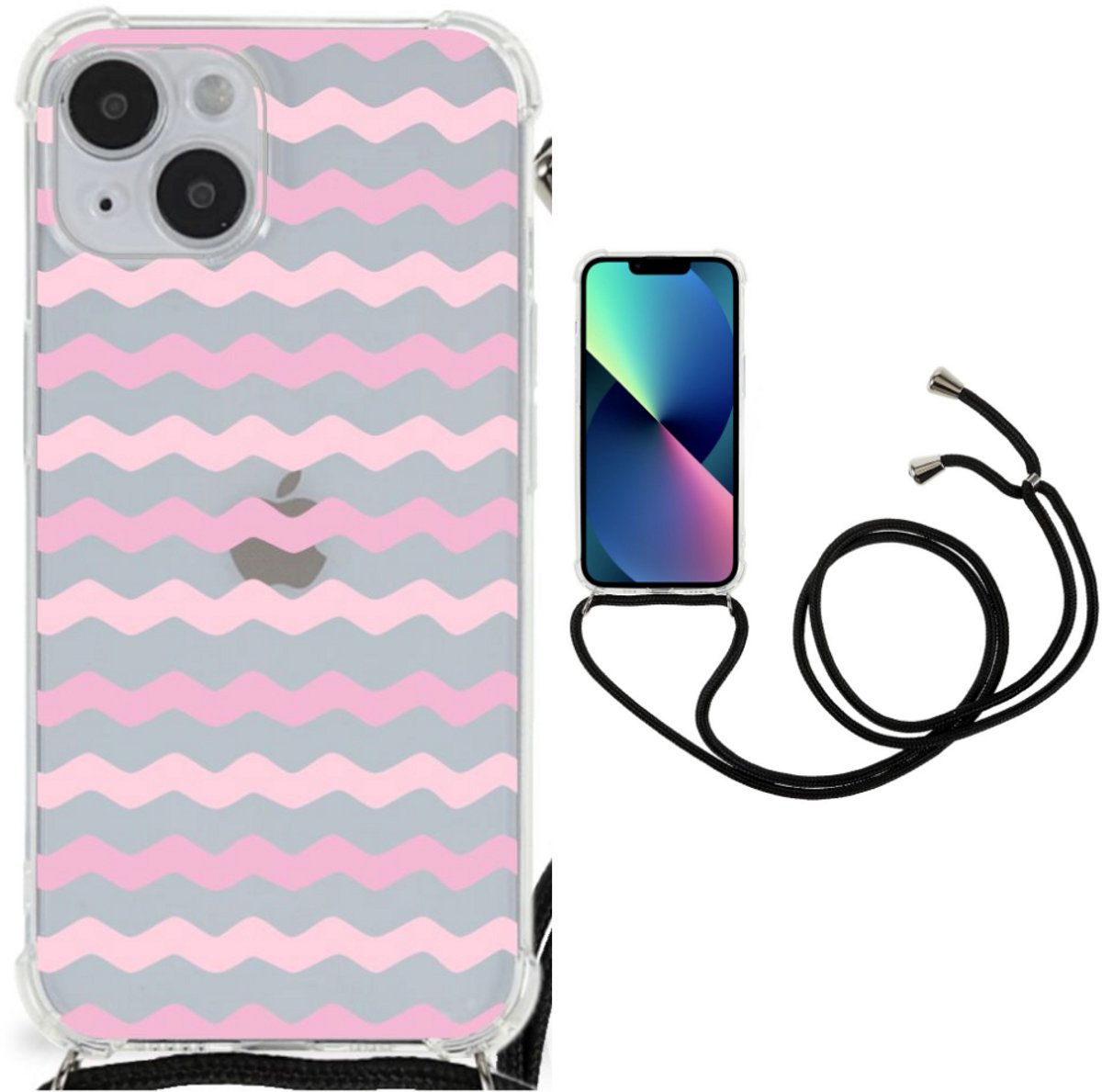 iPhone 14 Plus Doorzichtige Silicone Hoesje Waves Roze