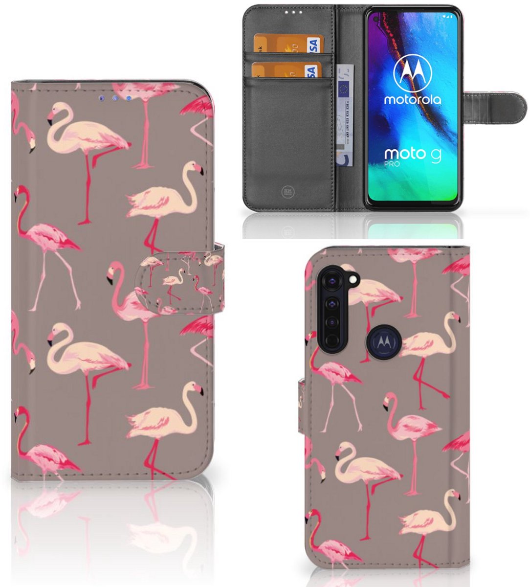 Motorola Moto G Pro Telefoonhoesje met Pasjes Flamingo