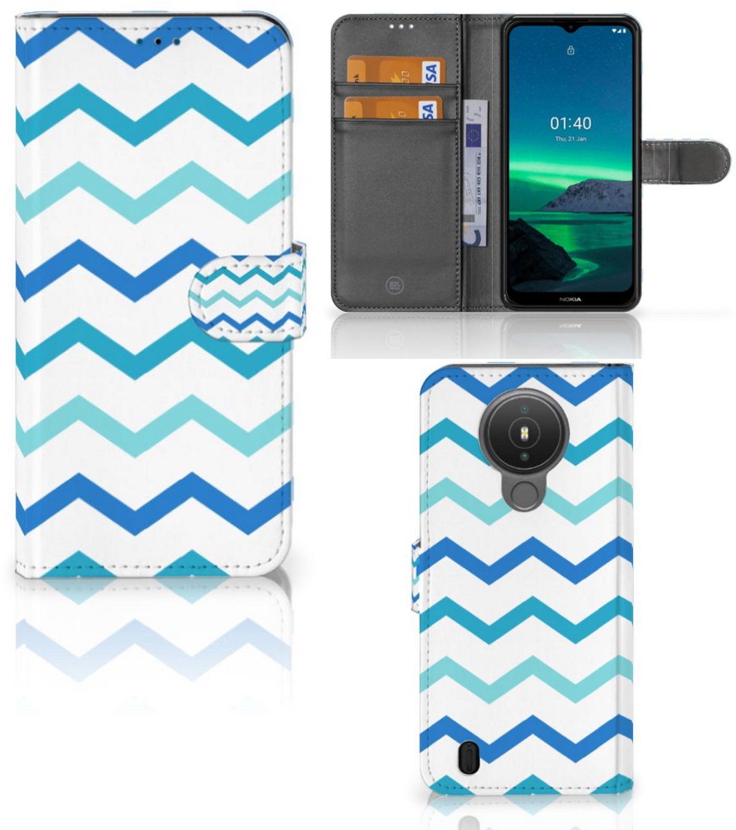 Nokia 1.4 Telefoon Hoesje Zigzag Blauw