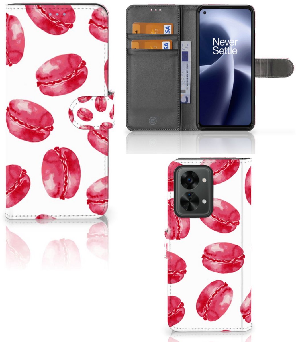 OnePlus Nord 2T Book Cover Pink Macarons