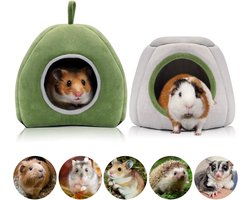 2 stuks - Katoennest - playtime knaagdierenhuisje - cavia kooi - hamster bedhuis - mini huisdier hok - pluche slaapmat - winterwarm katoenennest - geschikt voor muizen, hamsters, egels, chinchilla's, cavia's, suikereekhoorns - groen+grijs