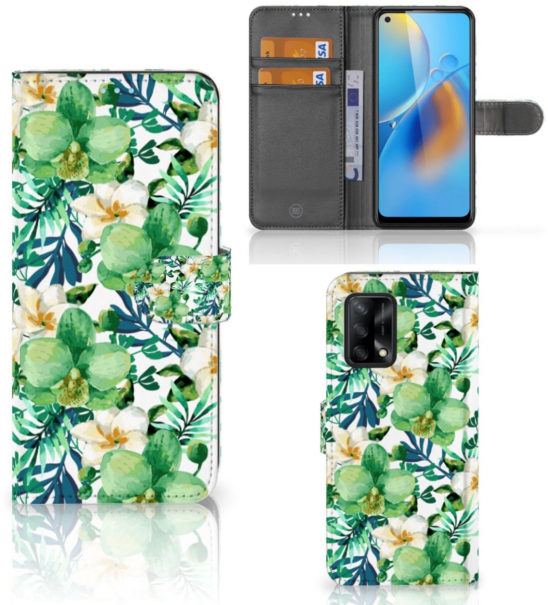 OPPO A74 4G Hoesje Orchidee Groen