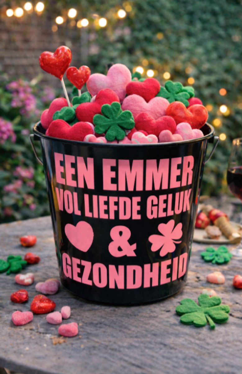 Cadeau Emmer Vol Liefde Geluk - Zwart Roze - 10 Liter