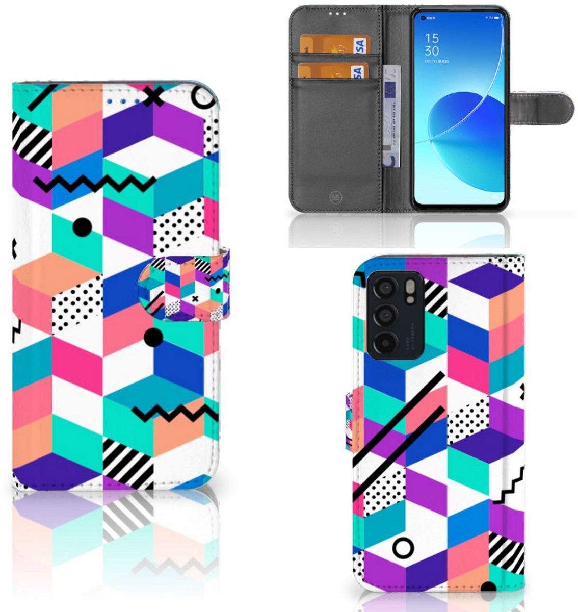 OPPO Reno6 5G Book Case Blokken Kleurrijk