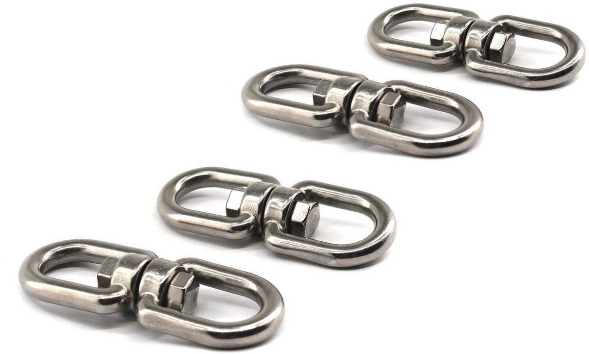 Dailygoods- Ooghaak 304 Roestvrij Staal - Dubbele Draaibare Beugel - 360 Graden Rotatie - 8-Vormige Ring Connector - Set van 4 Stuks - Corrosiebestendig - Haak