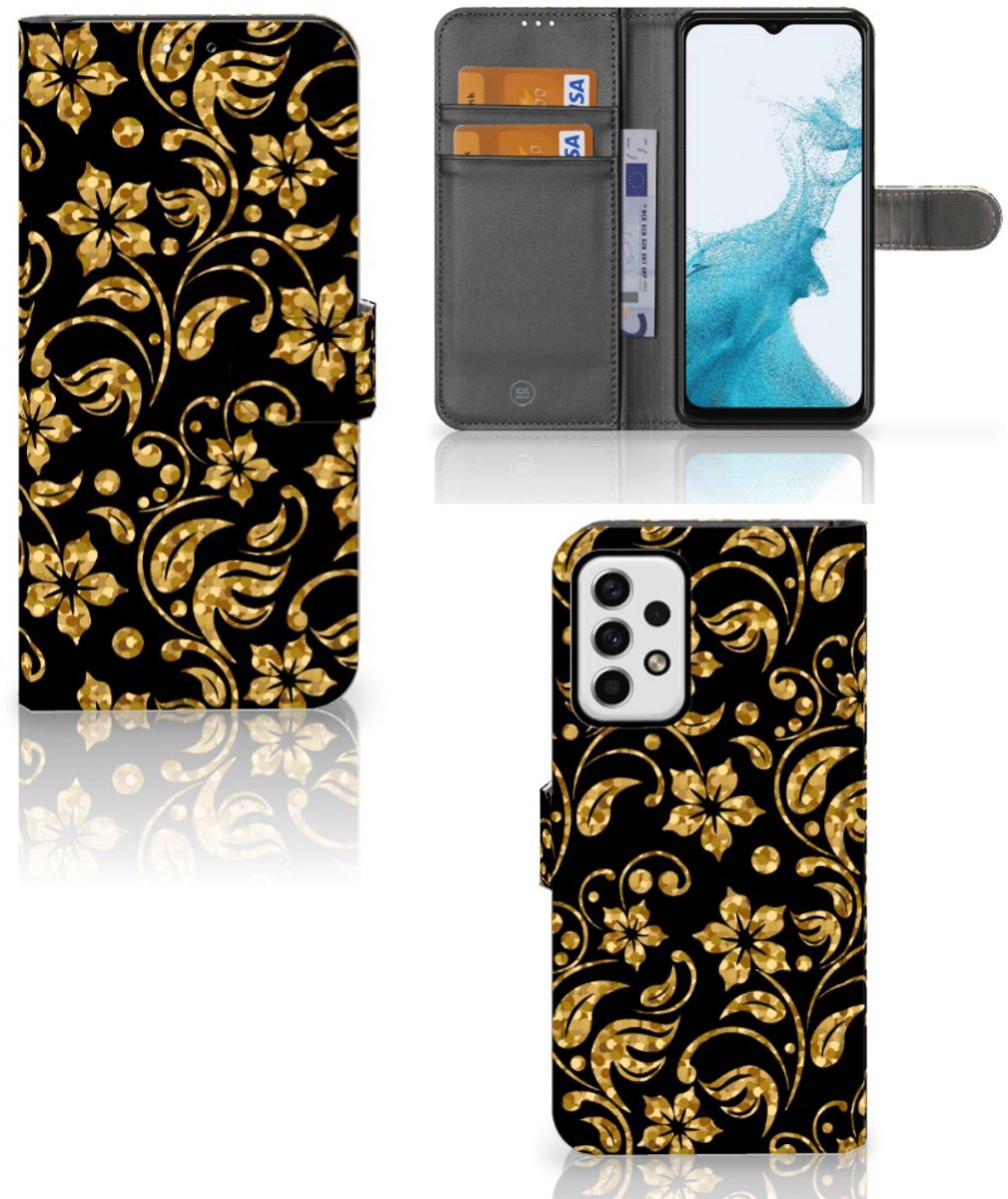 Samsung Galaxy A23 Hoesje Gouden Bloemen