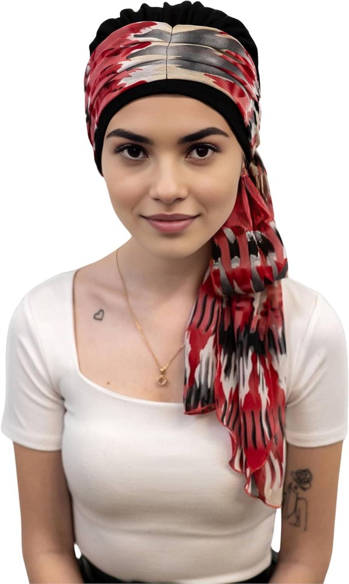 Dames Turban Hoed - Hoofddeksel Haarverlies - Comfortabel Stijlvol - Met Aangehechte Sjaal - One Size - Zonsopgang Patroon