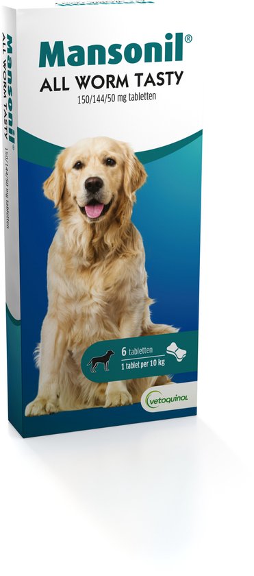Mansonil All Worm Dog Tasty Ontwormingsmiddel (S/M vanaf 2.5kg) - 6 tabletten
