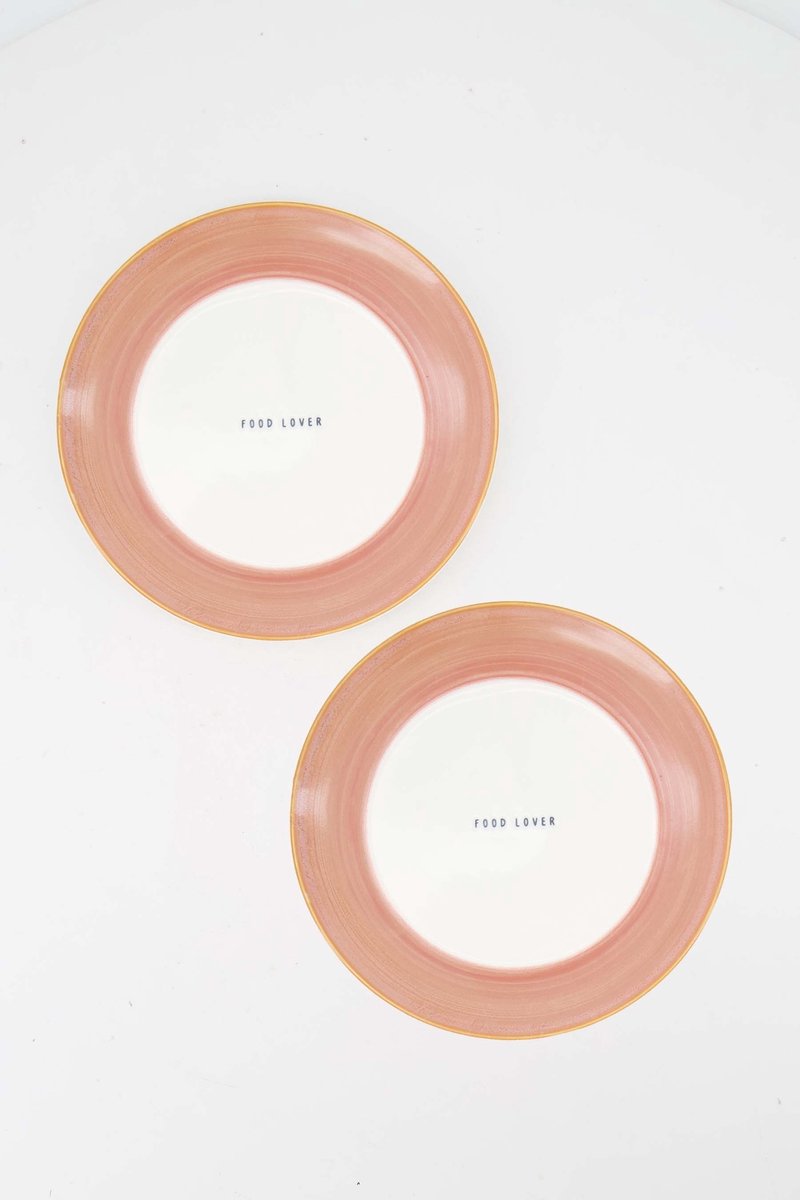 Zusss Set Van 2 Ontbijtbordjes 'Food Lover' In Donkerroze - Verjaardag - Cadeau Dames Keramiek White / Dark Pink