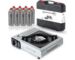 Camping Gas Stove - Outdoor Grill Plate - Outdoor Cooking - Integrated Piezo Ignition - 2200 Watts - Grey