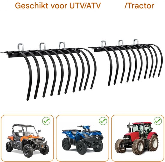 Stalen Rietjehark / Rotshark - Voor Tractor, ATV & UTV - Zware Uitvoering met 17 Vervangbare Tanden - 48 Inch, Grenen Frame van Merkloos	 — afbeelding 4