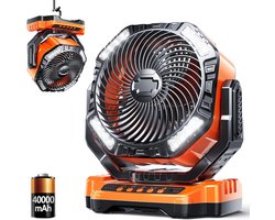 Camping LED Ventilator Met Lamp, 40000mAh Oplaadbare Accu, Buiten Voeding, Tentventilator Met Lamp & Haak, 4 Snelheden, USB Ventilator Voor Camping, Vissen, Stroomuitval, Orkaan, Werkplek