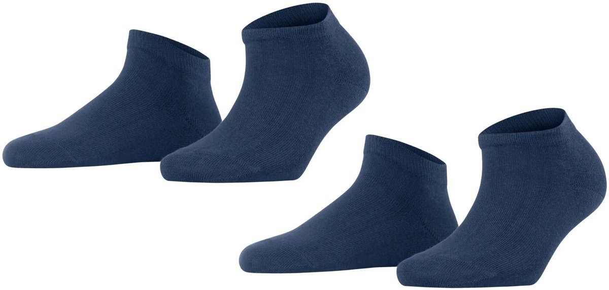 FALKE Happy 2-Pack kort eenkleurig katoen multipack sneakersokken enkelsokken dames blauw - maat 35-38