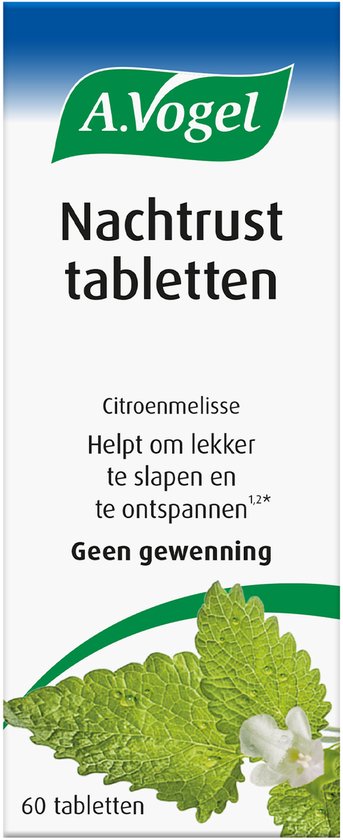 Verpakking A. Vogel Nachtrust tabletten met citroenmelisse, 60 tabletten.