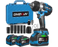 ONEVAN Accu Slagmoersleutel - 2800Nm Borstelloze Slagmoersleutel - met 2x 4,5Ah accu's en 6 dopsleutels - Elektrisch Slagschroevendraaier - voor zware projecten