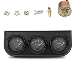 3-in-1 Auto Meter Set - Oliedruk Voltmeter - Voertuig Monitoring - Geïntegreerd Display - 52mm - Zwart