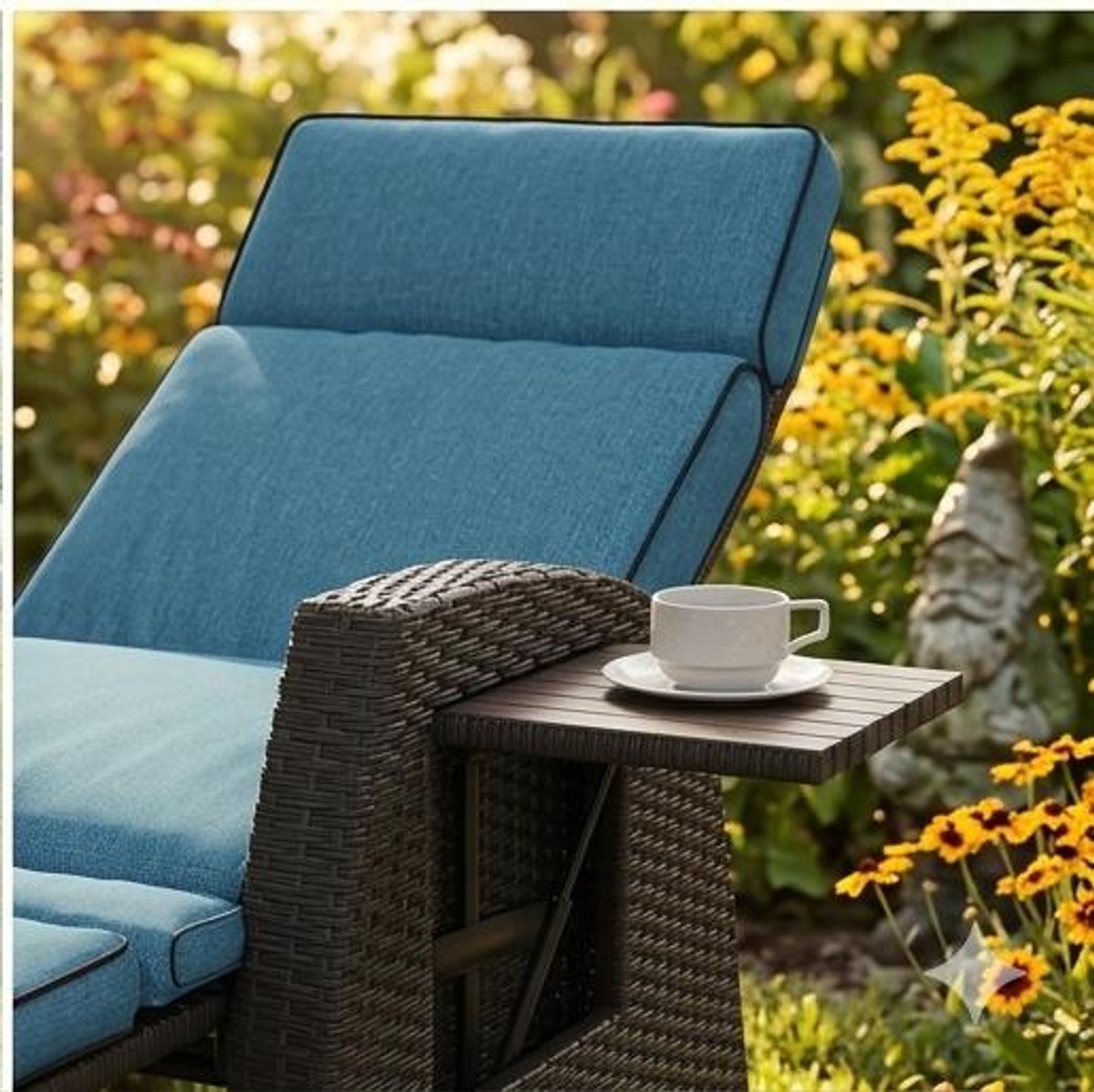 Ligstoel Rotan – Verstelbare Relaxligstoel met Zitkussen, Luxe Tuinligstoel voor Binnen & Buiten, Comfortabel Zonnebed, Bruin Rotan met Beige Kussen – Urbanhome