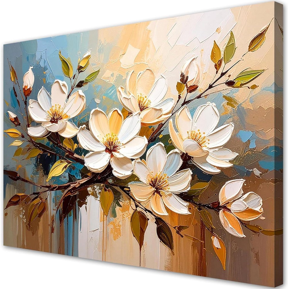 Canvas Schilderij - Wanddecoratie Bloemen - Woonkamer Decoreren - Levendig Printmotief - 30x20 cm - Wit