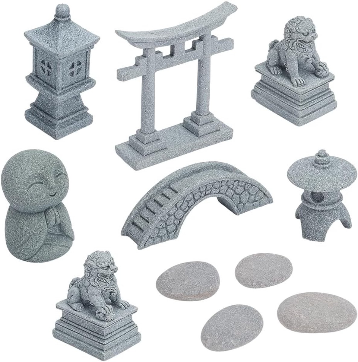 11 Stuks Mini Zen Garden Accessoires, Tuin Decor Micro Landschap Beeldjes voor Vis Tank, Leeuw, Brug en Pagode Decoratie
