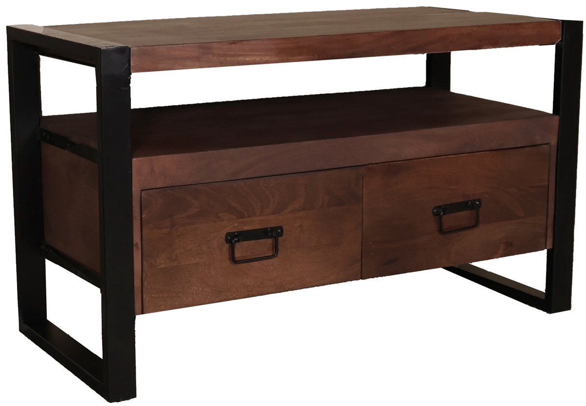 TV meubel industrieel mangohout Ilse 100cm walnoot bruin tv kast duurzaam mango massief hout tv-meubel