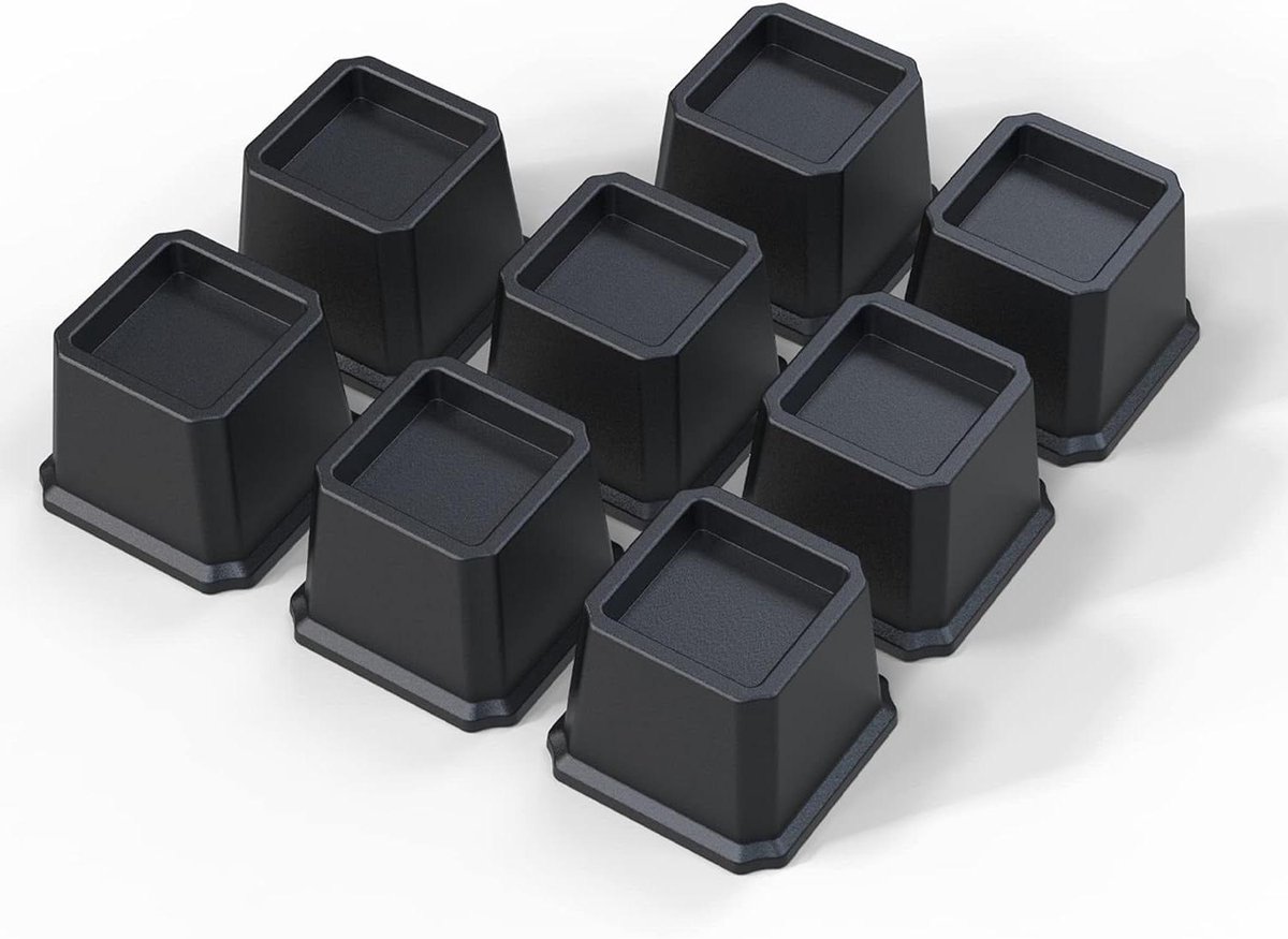 Bedverhogers - Meubelverhogers Stoel - Extra Opslagruimte - Duurzaam Recyclebaar Plastic - Set van 8 - Zwart
