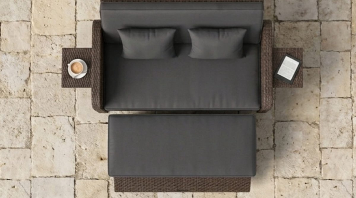 Zonneligbed 2 Personen 166x166x55 cm 3-in-1 met Verstelbare Rugleuning, Opbergruimte en Zijplanken – Polyrotan Loungebed, Tuinbank en Ligstoel met Kussens – Beige/Bruin Gemêleerd – Urbanhome