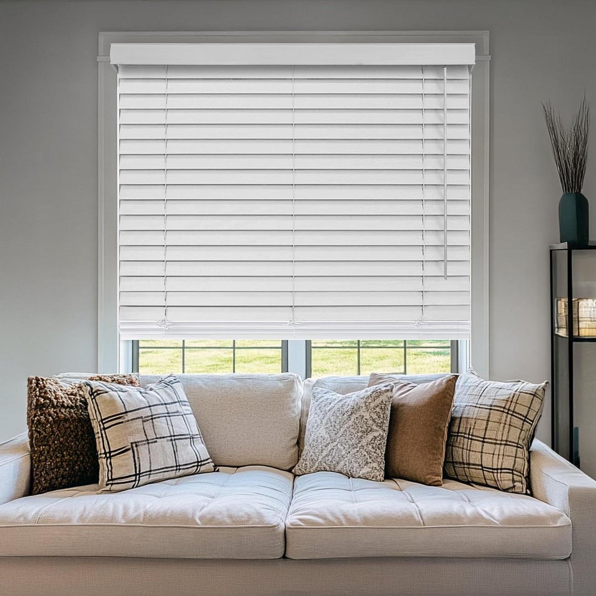 Jaloezieën Imitatiehout - Houten Blinds - Raamdecoratie Binnen - Snoerloos Kinder Veilig - 79 x 213 cm - Wit