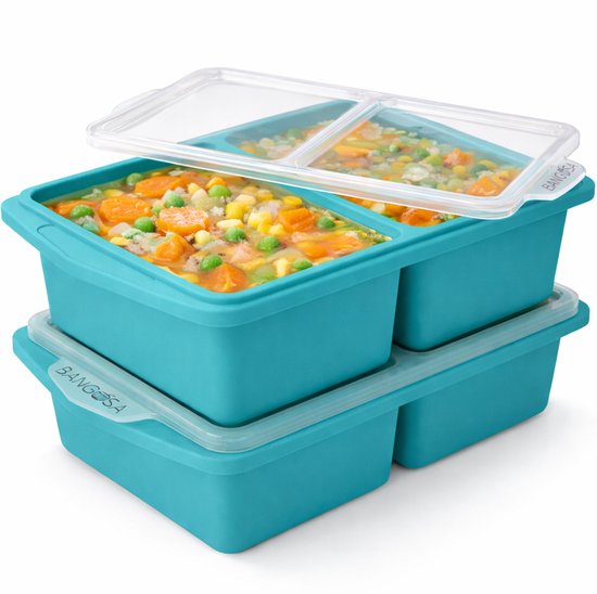 Bangosa - Conteneurs de congélation avec couvercle - Conteneur de préparation de repas - Conteneur de stockage de soupe - Plateau de congélation en silicone avec couvercle - Conteneurs de stockage de boîtes de congélation - 2 pièces