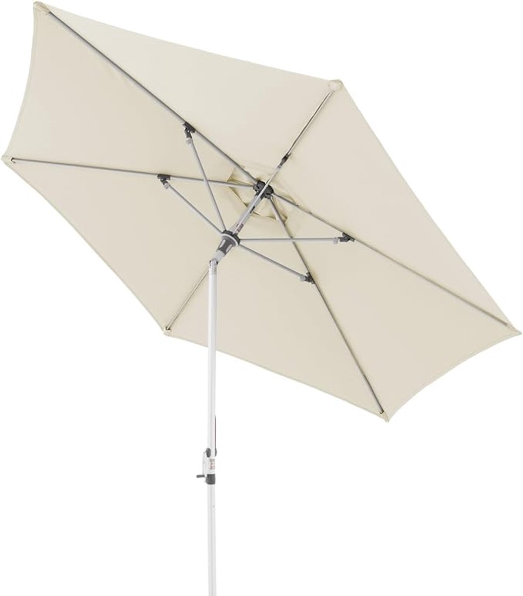 AluPro Neo Luxe Crank Parasol 305 cm Zeshoekige Balkon- en Terrasparasol Kantelbaar met Slingerbediening, In Hoogte Verstelbaar, Waterafstotend UV80 Bescherming Aluminium/ Staal Frame
