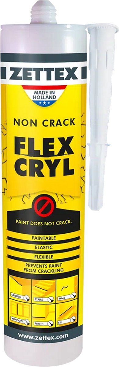 Zettex Flexcryl Non Crack - Acrylaatkit - Voorkomt scheuren - 310ml - Wit