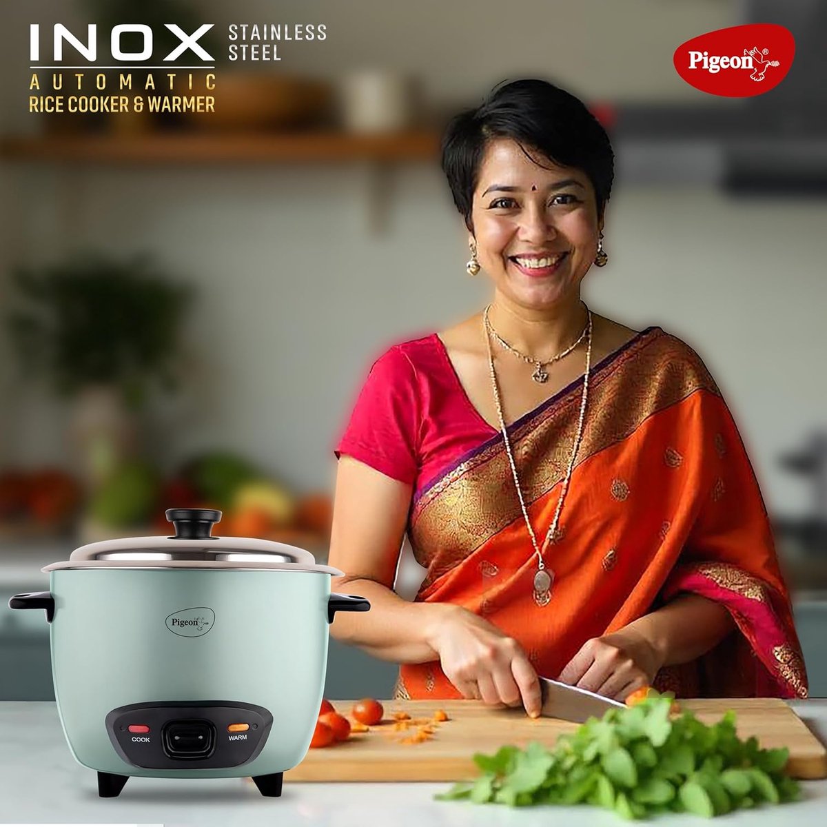Pigeon Stainless Steel Automatic Electric Rice Cooker (Blue) (1.8L) thumbnail 6
