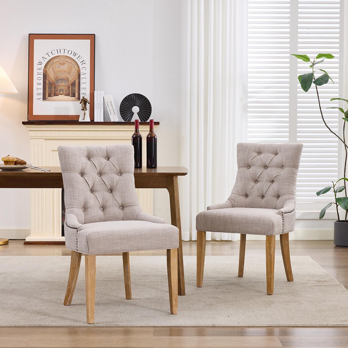 BLACKCOLORS Eetkamerstoelen van stof met KD-poten en decoratieve klinknagels – gestoffeerde stoelen om zelf in elkaar te zetten, modern design, set van 2
