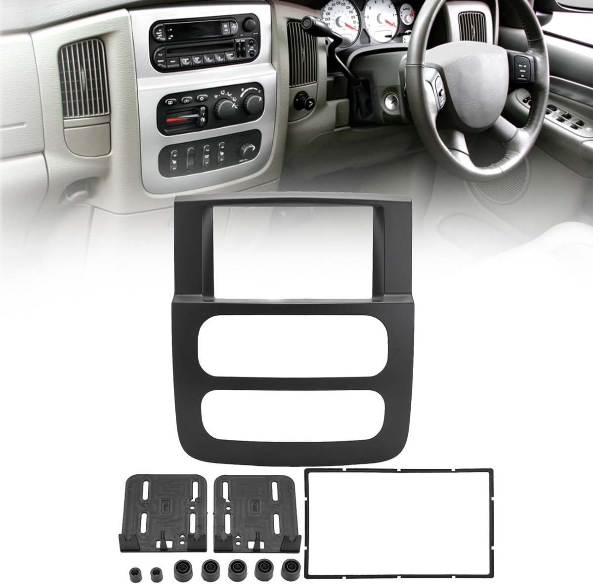 Dashboardset Dubbele DIN - Radio-installatieset - ABS Paneelbekleding - Compatibel voor Dodge Ram Truck 2002-2005 - Inclusief 2 Paneelframes - 7 Vaste Adapters
