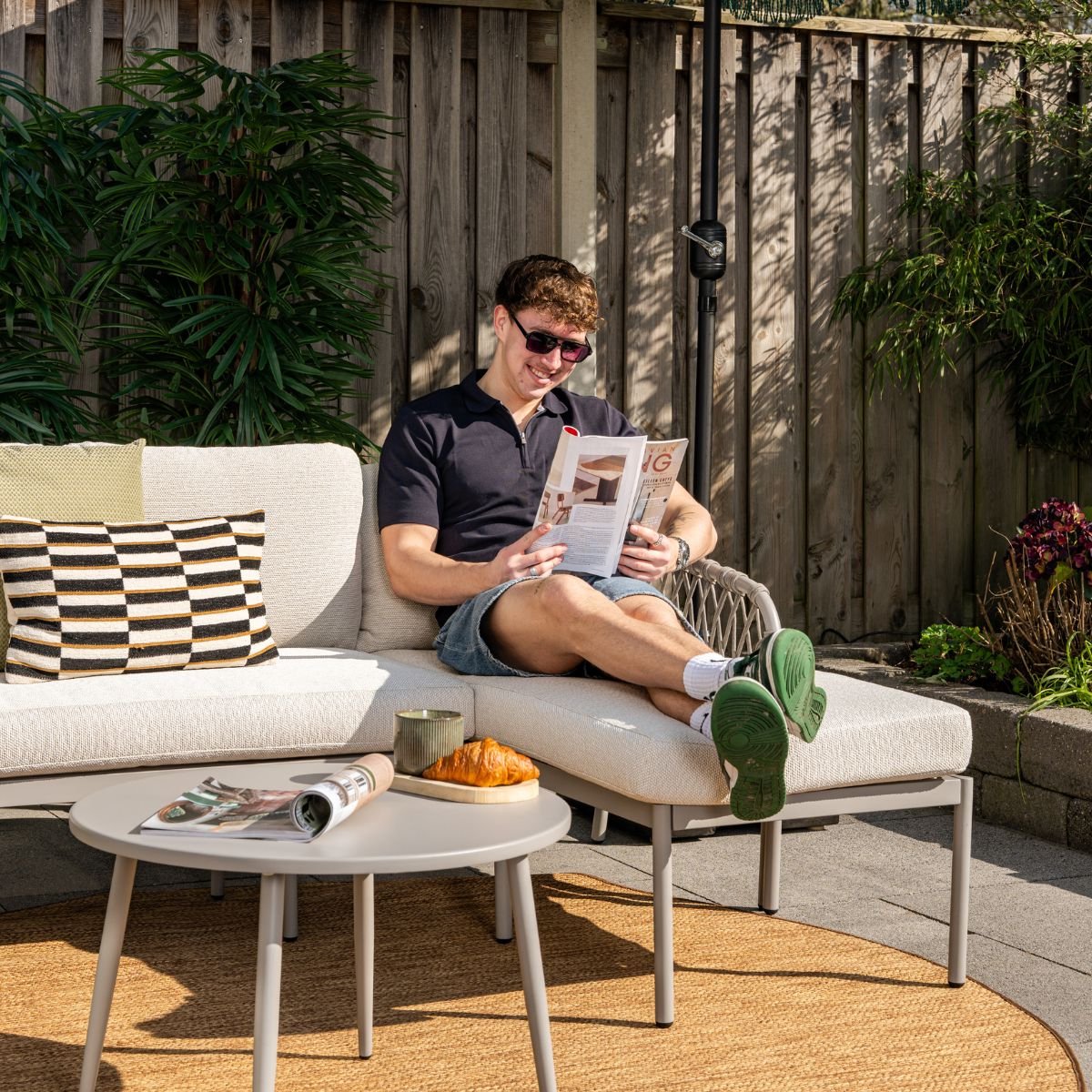 Novi Bente loungeset 3-delig chaise longue - zand thumbnail 4