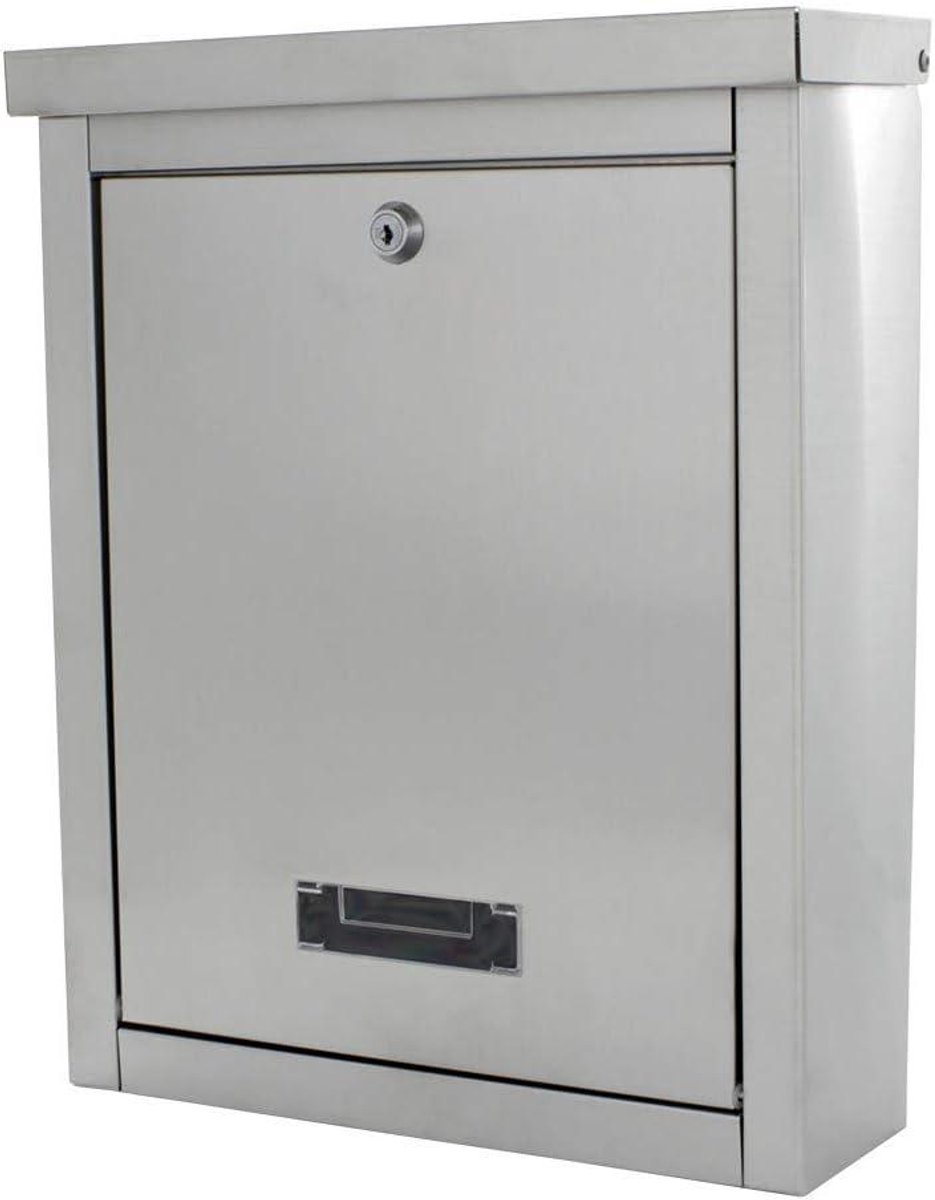 Brievenbus Roestvrij Staal - Postbus Muur - Post Ontvangen - Afsluitbaar Cilinderslot - 400 x 310 x 135 mm - Zilverkleurig