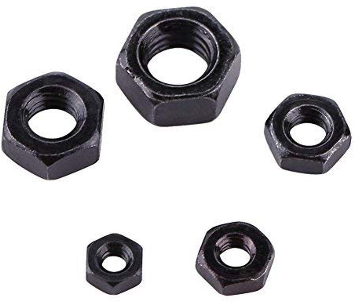 aladdien - M2-M5 Moeren - Hexagonale Moeren Set - 100 Stuks - Zwart - Carbon Staal - Machine Montage Kit - Voor Diverse Toepassingen