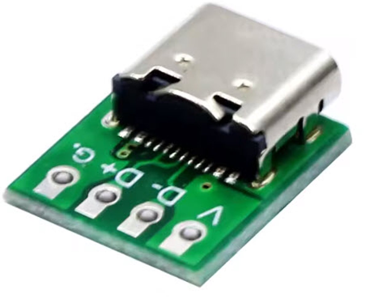 USB-C 16-Pins Breakout Board, Type-C PCB voor Arduino, ESP32 en Raspberry Pi